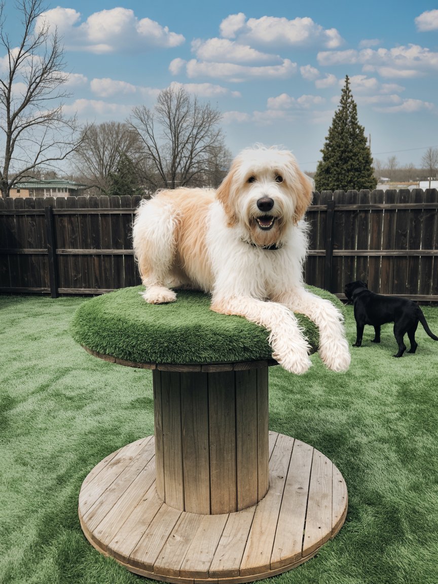 Dog play area with standing platform